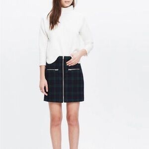 NWOT Madewell Wool Blend Zip Mini Skirt Dark Blue/Green Tartan Plaid. Size 2.